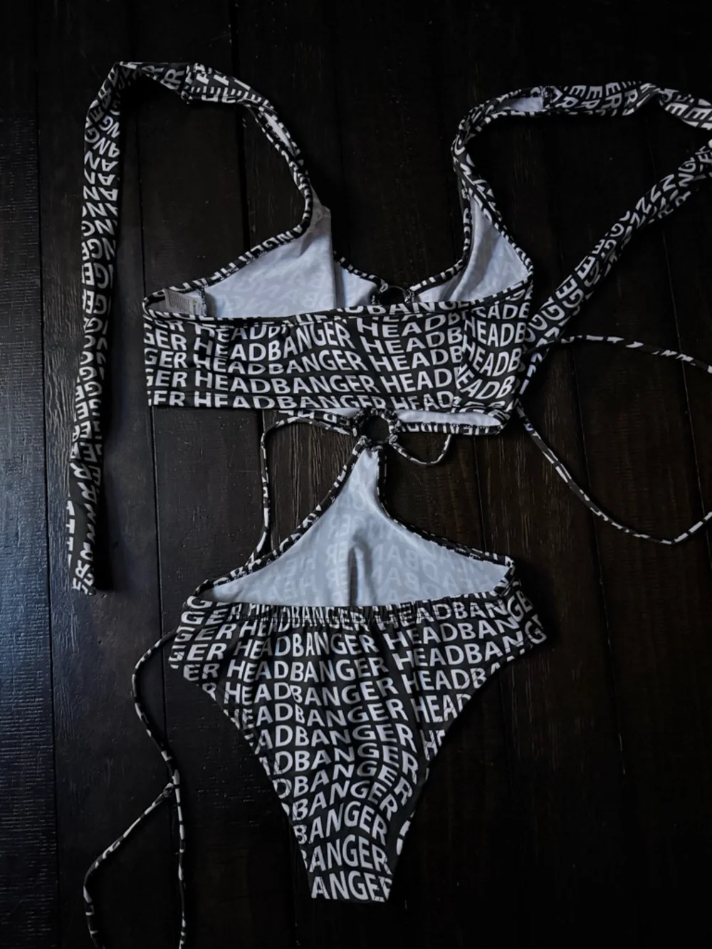 iHeartRaves “Headbanger” Cutout One-Piece Bodysuit / Swimsuit Black White - Picture 8 of 10